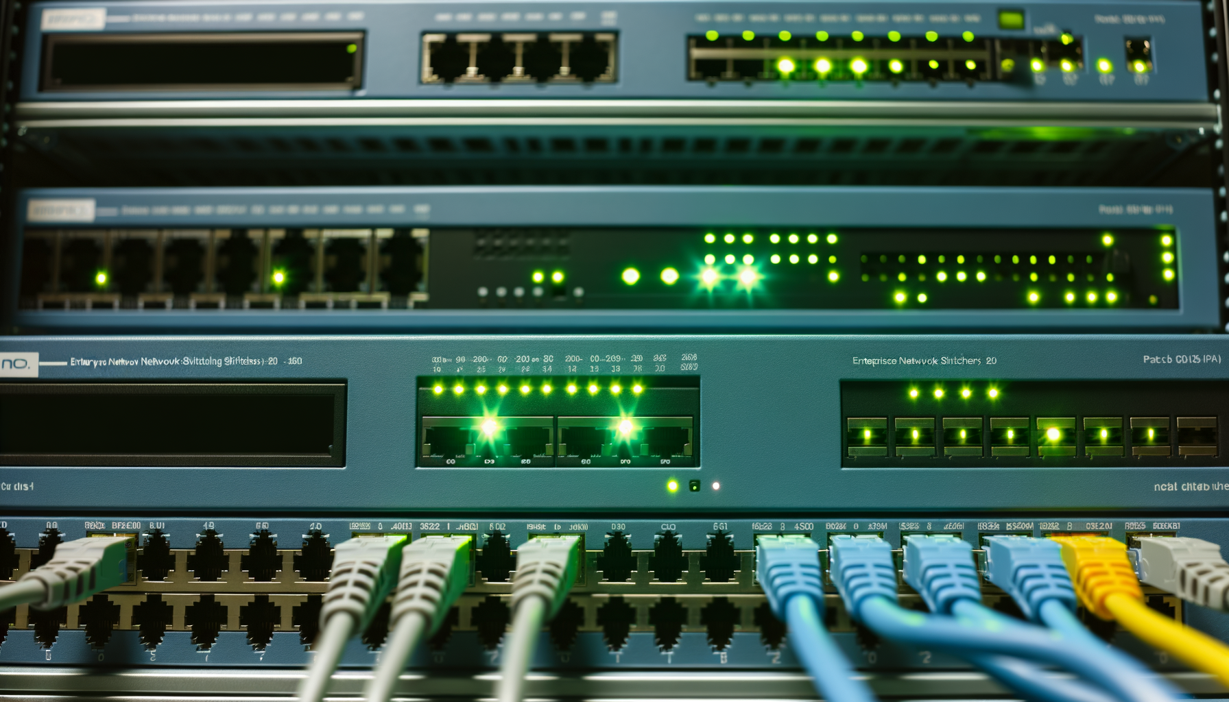 Rack-mounted network switches with LED status lights