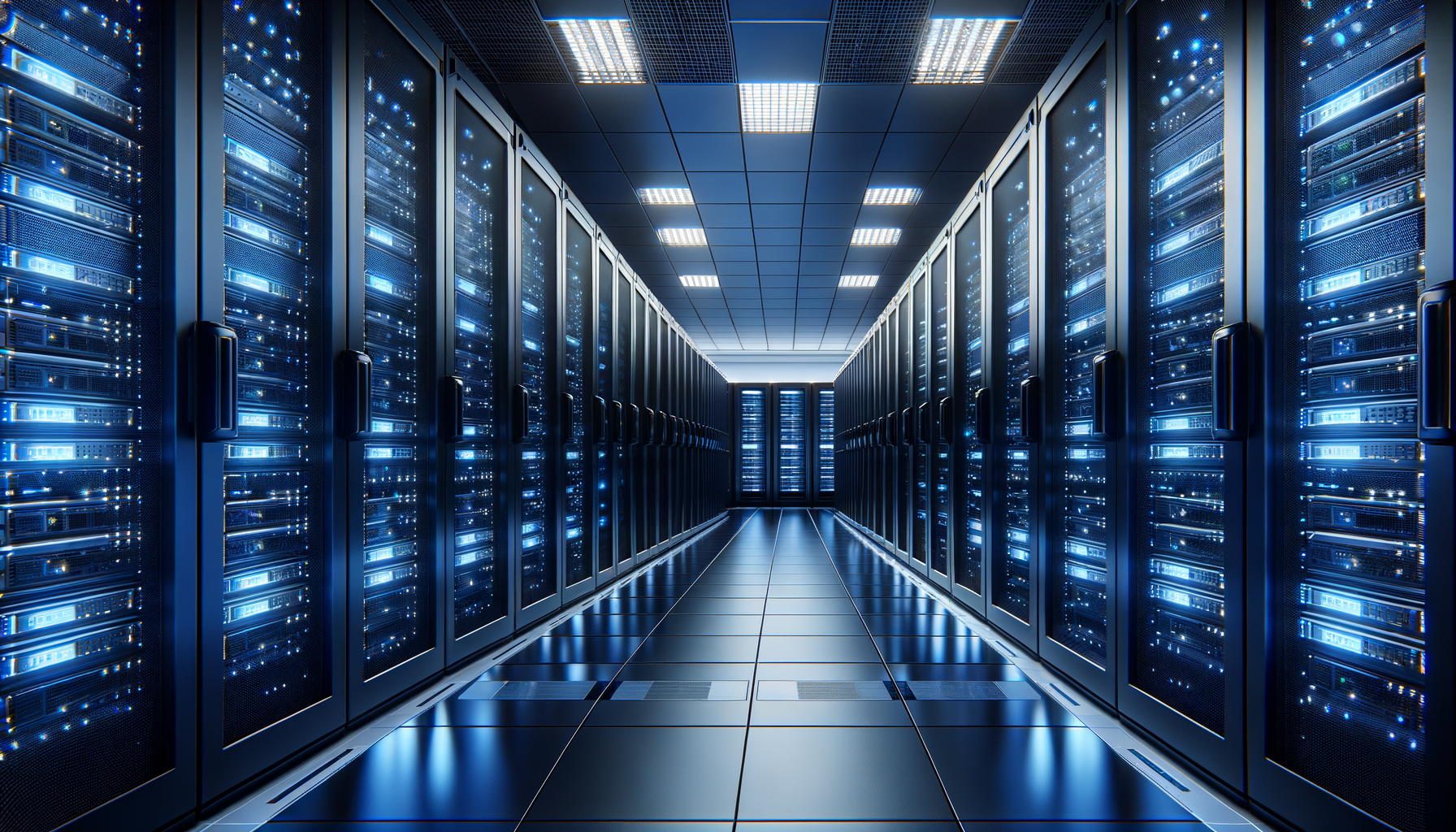 Server room with blue LED lighting